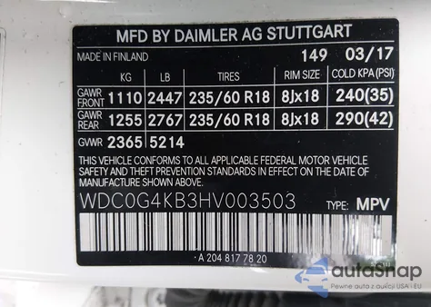 2017 Mercedes-Benz Glc 300 4Matic z USA, uszkodzony, nr VIN WDC0G4KB3HV003503